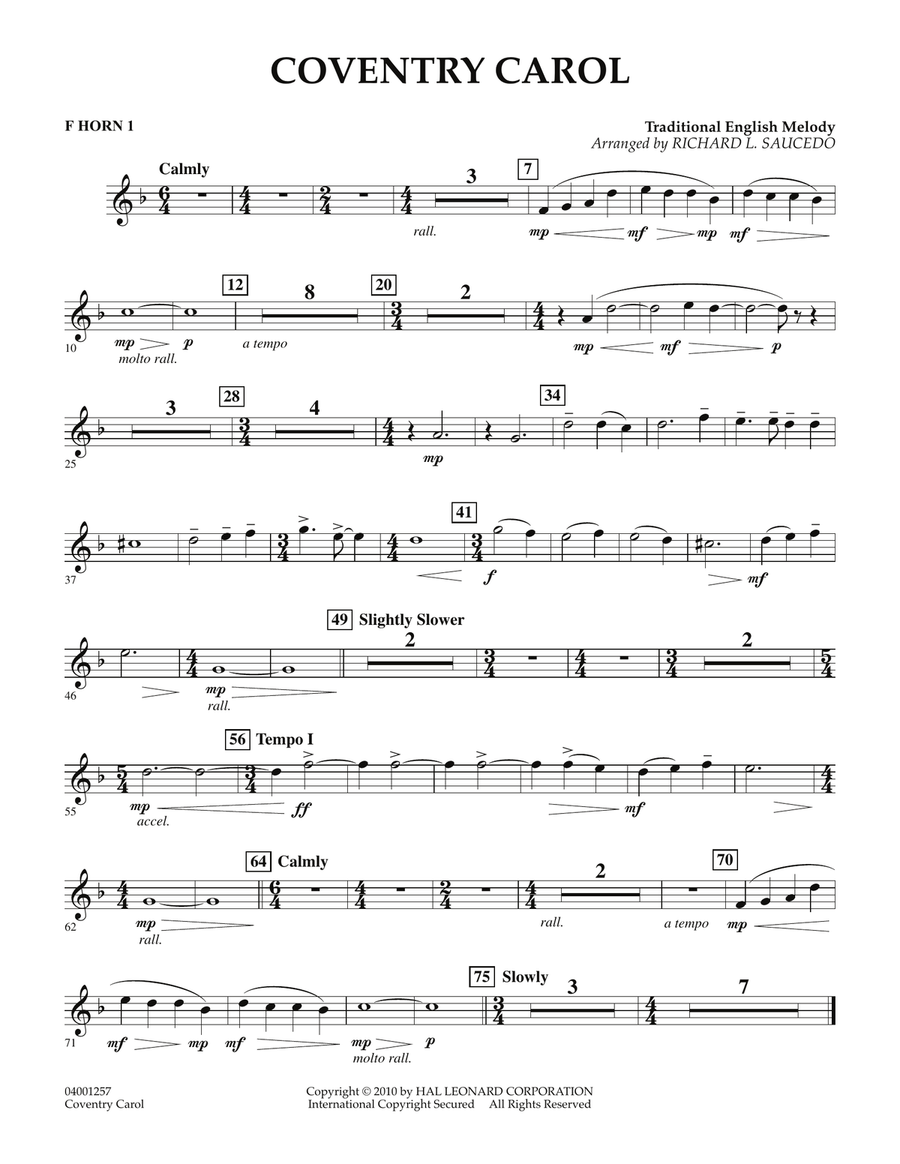 Coventry Carol - F Horn 1 Concert Band scores gallery preview page 1