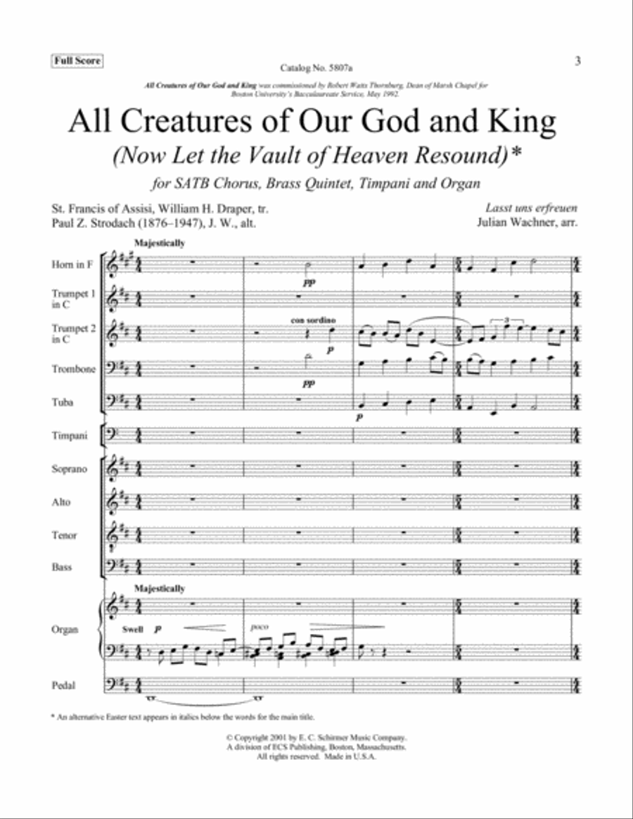All Creatures of Our God and King: Now Let the Vault of Heaven Resound Choir scores gallery preview page 1