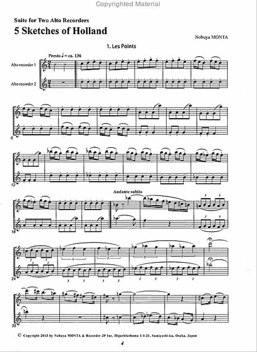 5 Sketches of Holland Alto Recorder scores gallery preview page 2