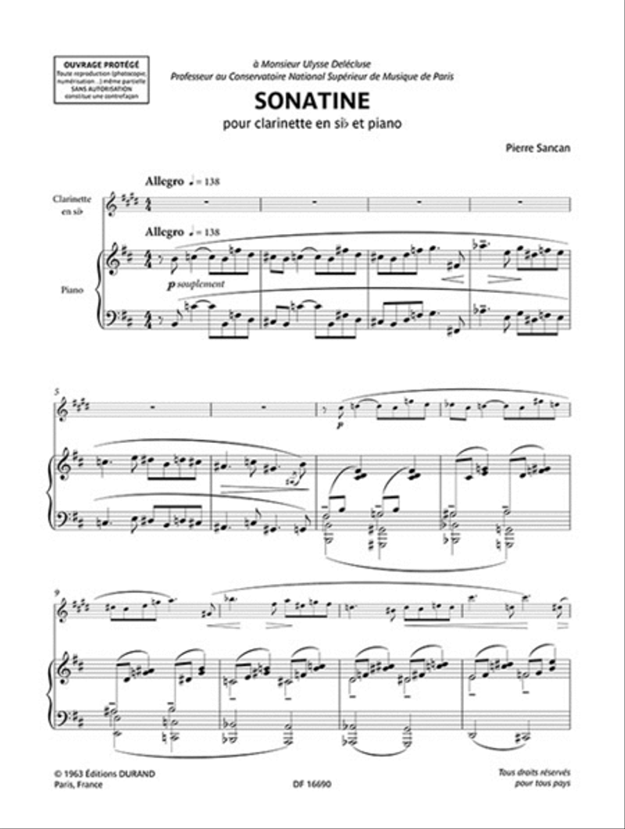 Sonatine for Clarinet in B-flat and Piano B-Flat Clarinet scores gallery preview page 2