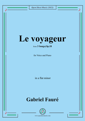 Book cover for Fauré-Le voyageur,in a flat minor,Op.18 No.2,from '3 Songs,Op.18'
