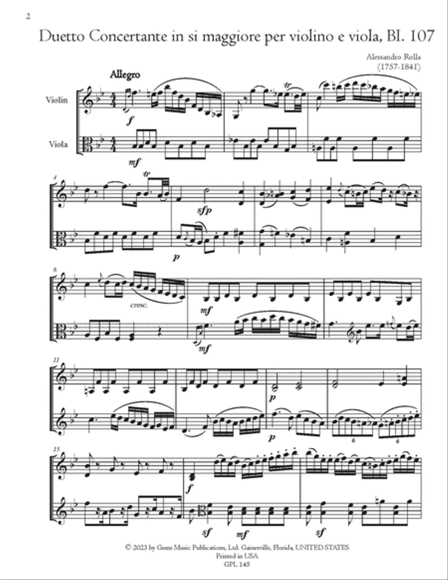 78 Violin-Viola Duets, BI. 33-110 Volume 20 (BI. 107-110) String Duet scores gallery preview page 2