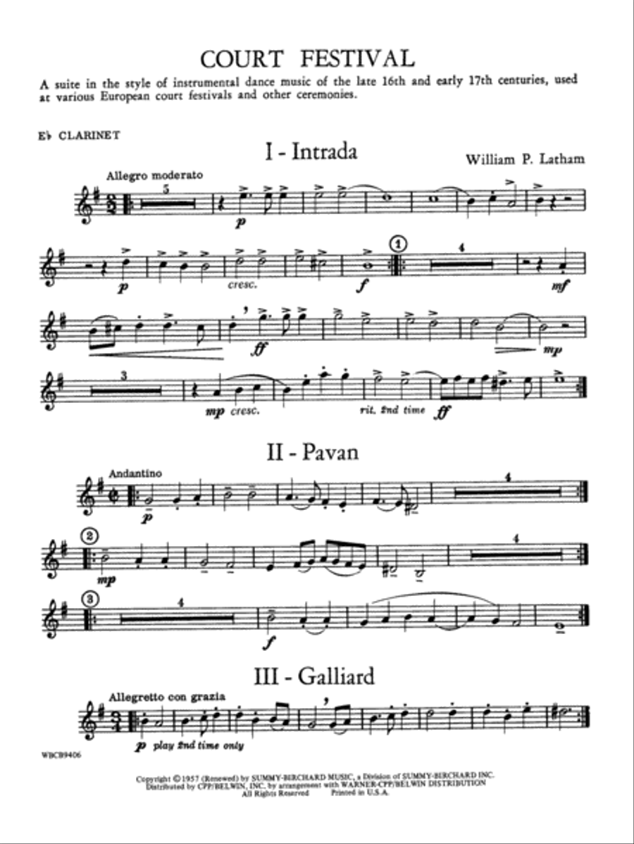 Court Festival (Suite for Concert Band): E-flat Soprano Clarinet Concert Band scores gallery preview page 1