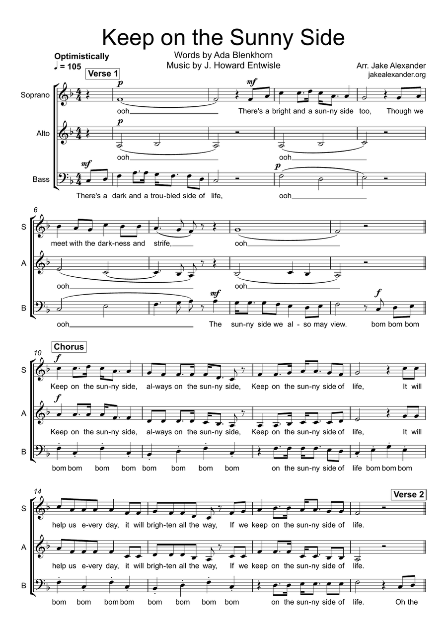 Keep on the Sunny Side - SAB a cappella 3-Part scores gallery preview page 1