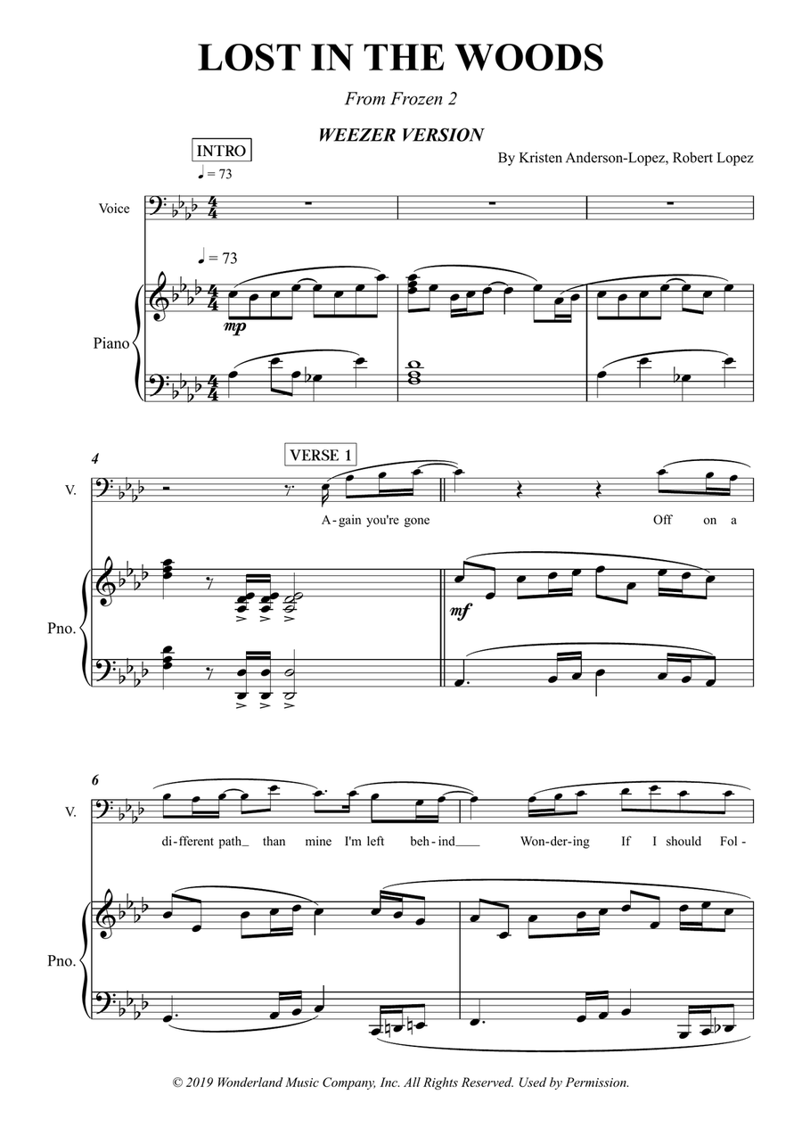 Lost In The Woods Piano, Vocal scores gallery preview page 1