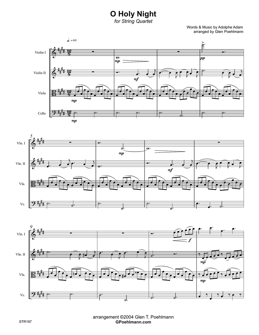 O HOLY NIGHT - unaccompanied STRING QUARTET A Cappella scores gallery preview page 1