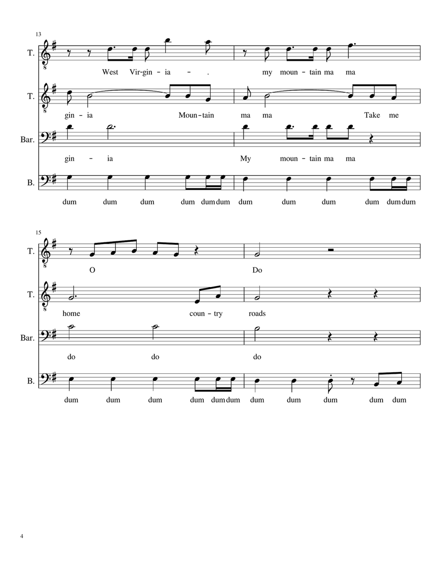 Country Roads, Take Me Home TTBB scores gallery preview page 4