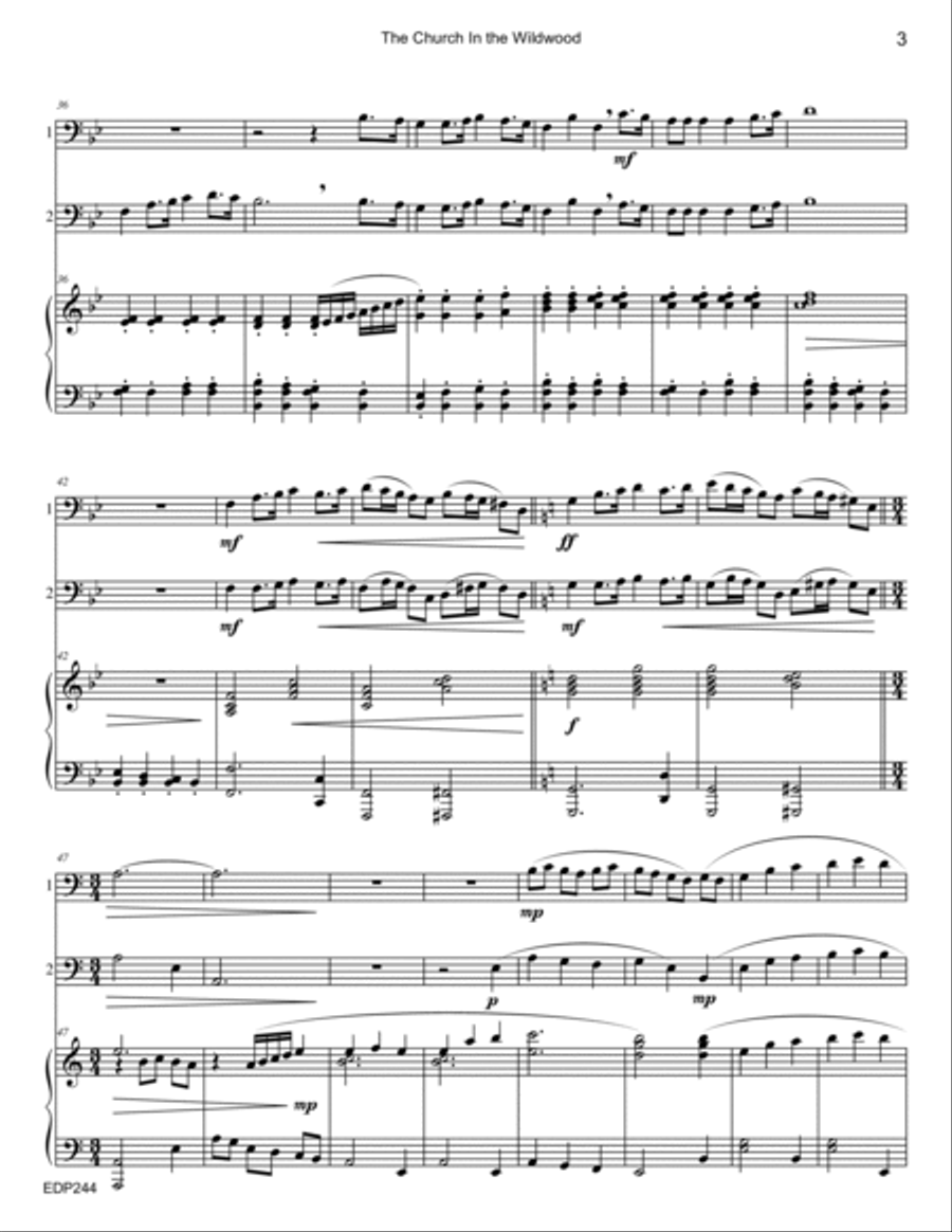 THE CHURCH IN THE WILDWOOD - EUPHONIUM/TROMBONE DUET with Piano Accompaniment Brass Duet scores gallery preview page 3
