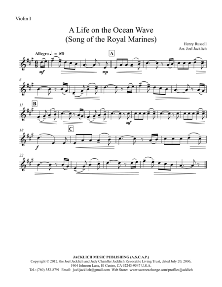 A Life on the Ocean Wave (Song of the Royal Marines) for String Quartet image number null