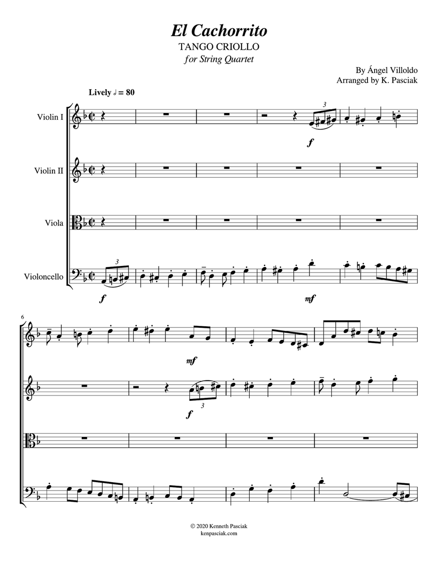 El Cachorrito (for String Quartet) String Quartet scores gallery preview page 3