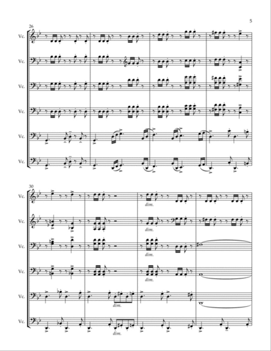 Rachmaninoff - Prelude in G minor, Op. 23 No. 5 (Arranged for 6 Cellos) Cello Solo scores gallery preview page 5