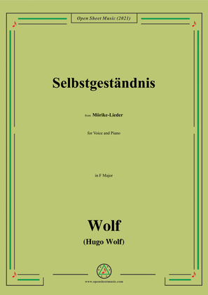 Wolf-Selbstgestandnis,in F Major,IHW 22 No.52,from Morike-Lieder,for Voice and Piano