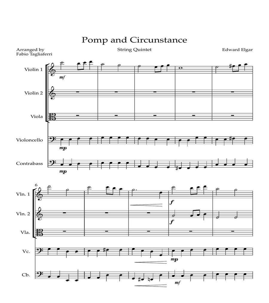 Pomp and Circumstance String Quintet scores gallery preview page 1