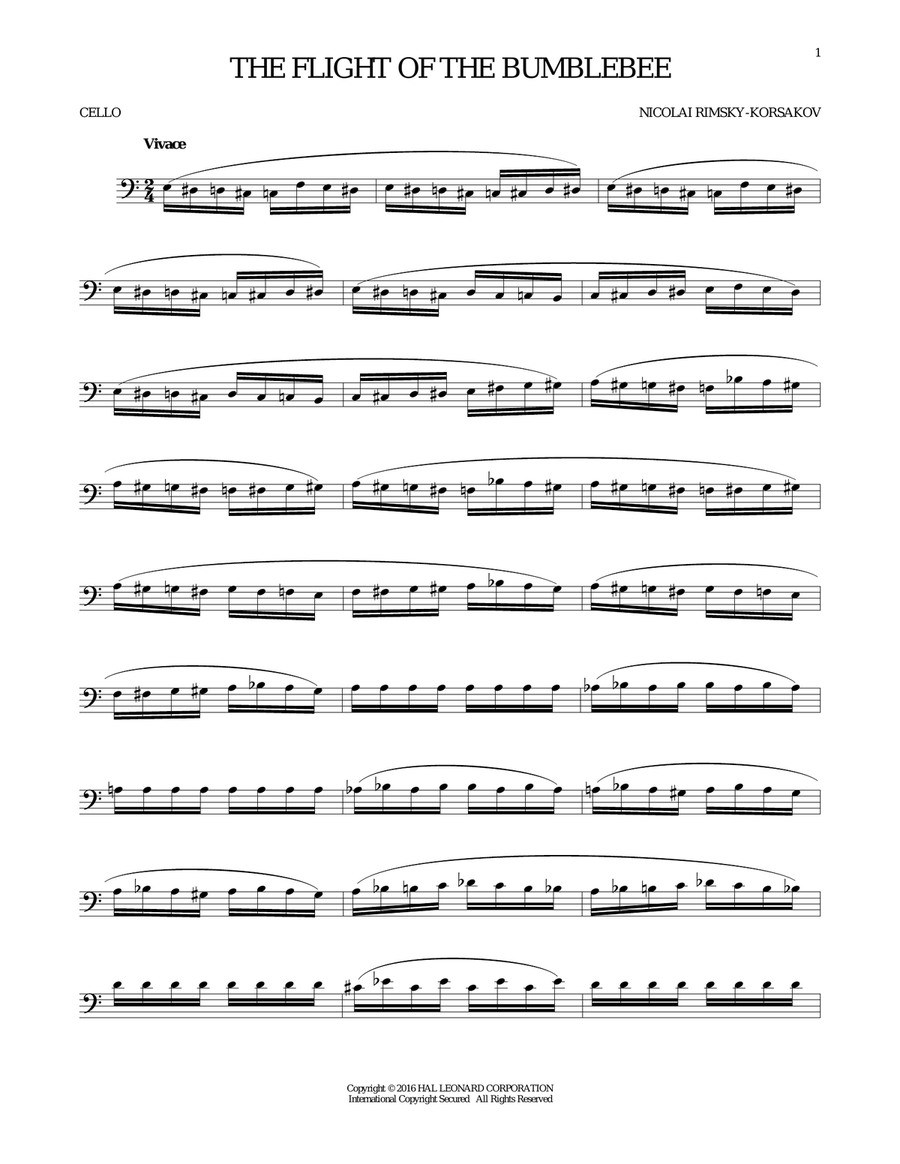 The Flight Of The Bumble Bee Cello Solo scores gallery preview page 1
