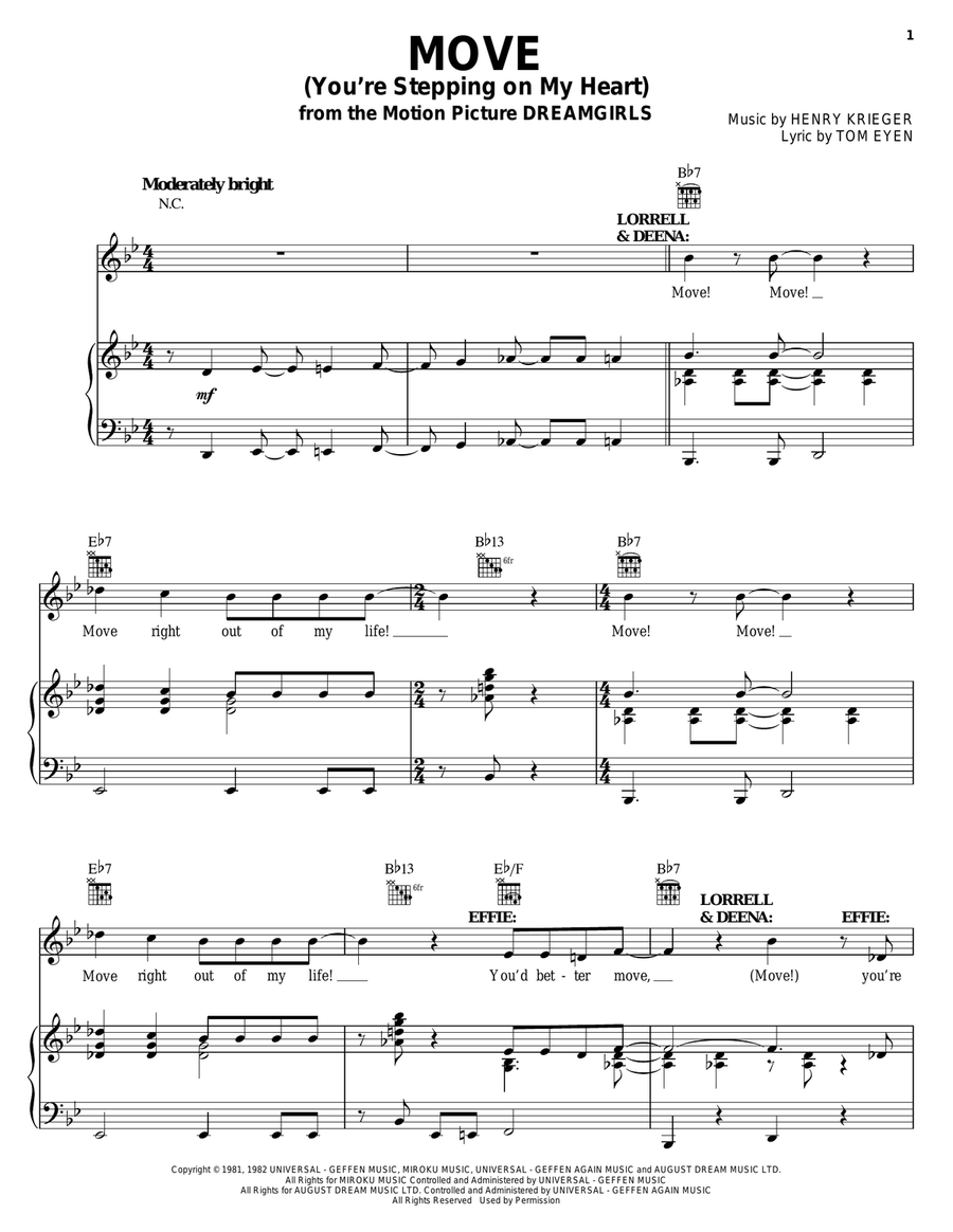 Move (You're Stepping On My Heart) Piano, Vocal, Guitar scores gallery preview page 1
