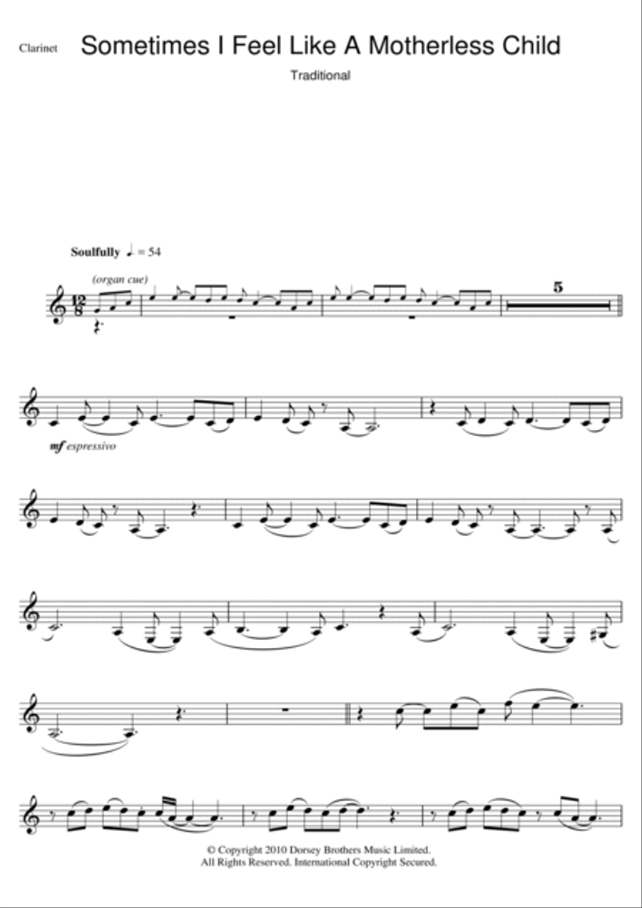Sometimes I Feel Like A Motherless Child Clarinet Solo scores gallery preview page 1