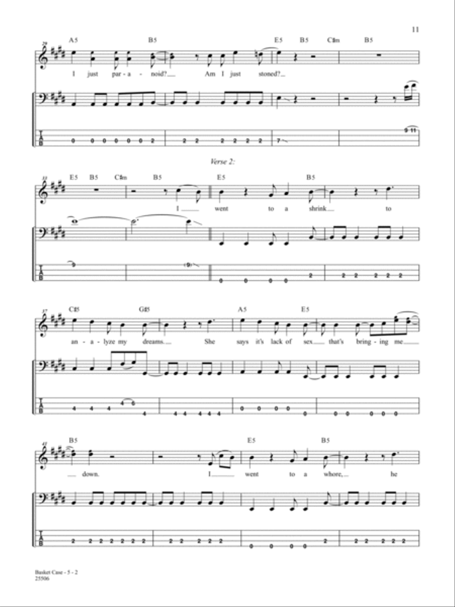 Basket Case Bass Guitar Tablature scores gallery preview page 2