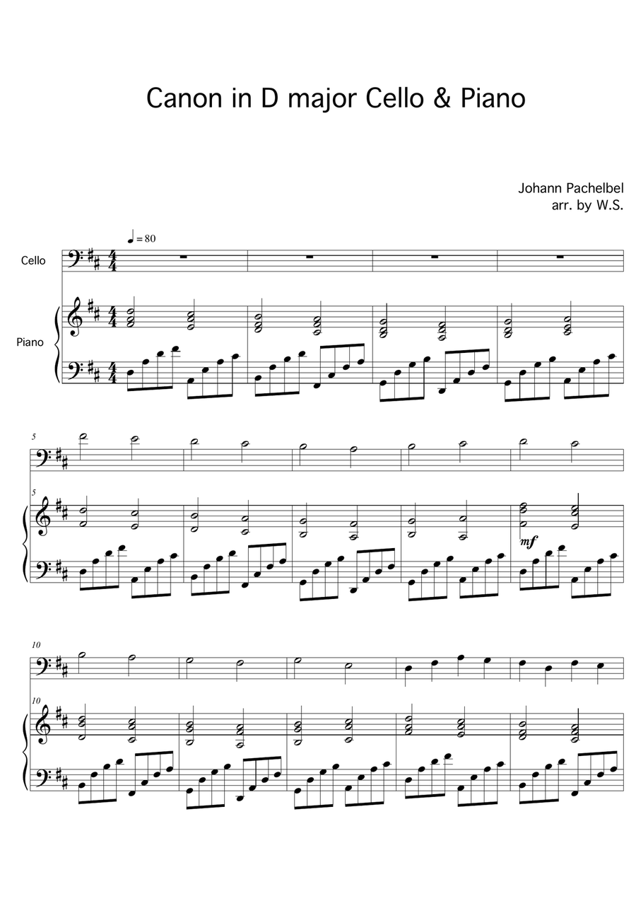Canon in D major Cello and Piano Piano Accompaniment scores gallery preview page 1