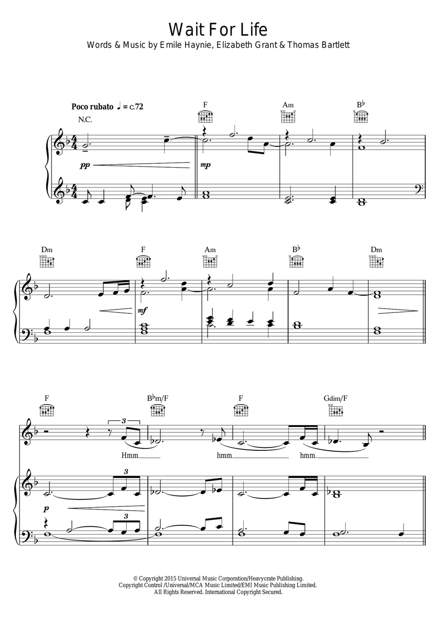 Wait For Life (featuring Lana Del Rey) Piano, Vocal scores gallery preview page 1