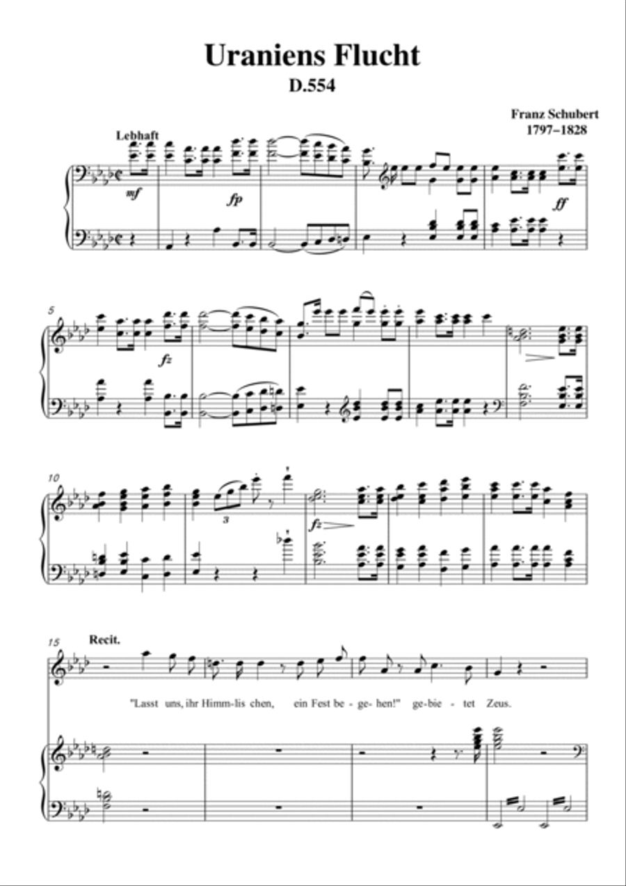 Schubert-Uraniens Flucht(Urania's Flight),D.554 in bA for Vocal and Piano Voice scores gallery preview page 2