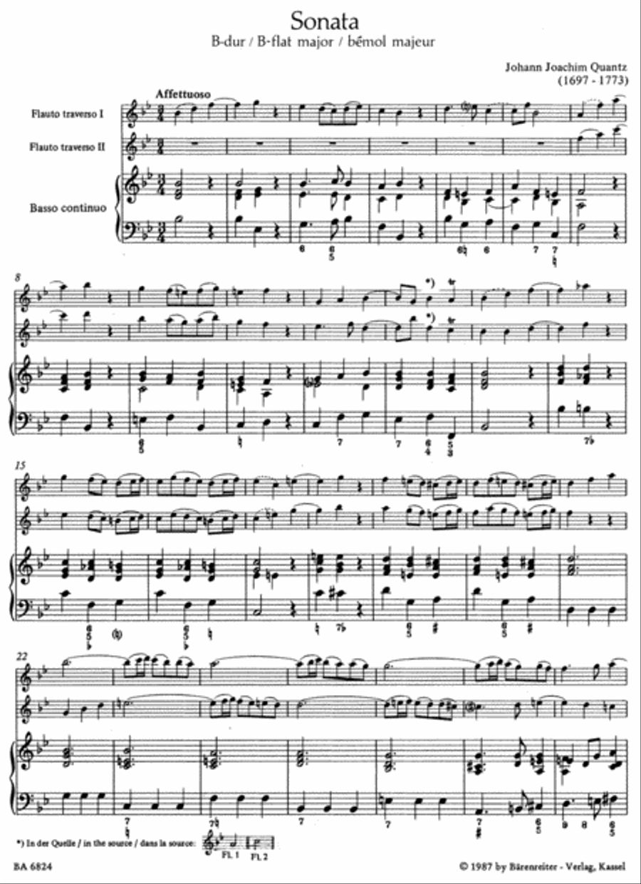 Trio Sonata for two Flutes and Basso continuo B flat major Woodwind Trio scores gallery preview page 2