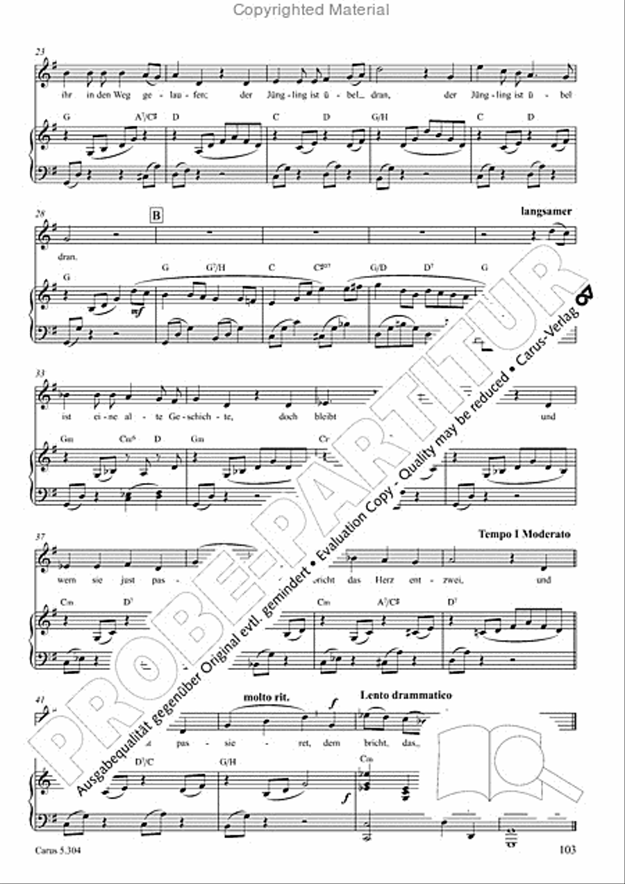 Schindler: Rosenzeit. Ein Liederzyklus uber die Liebe. Chansons fur Singstimme und Klavier Piano scores gallery preview page 104