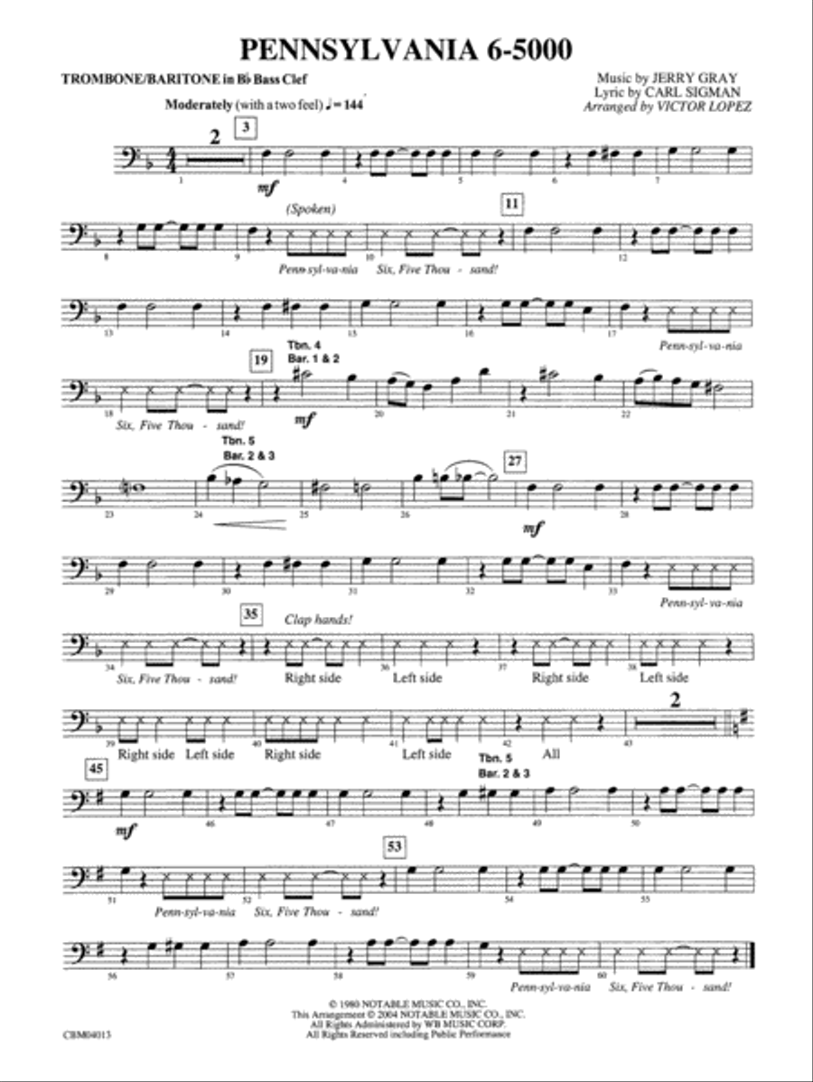 Pennsylvania 6-5000: WP 1st B-flat Trombone B.C. Concert Band scores gallery preview page 1