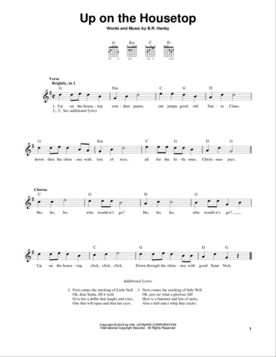 Up On The Housetop Up On The Housetop Easy Guitar scores gallery preview page 1