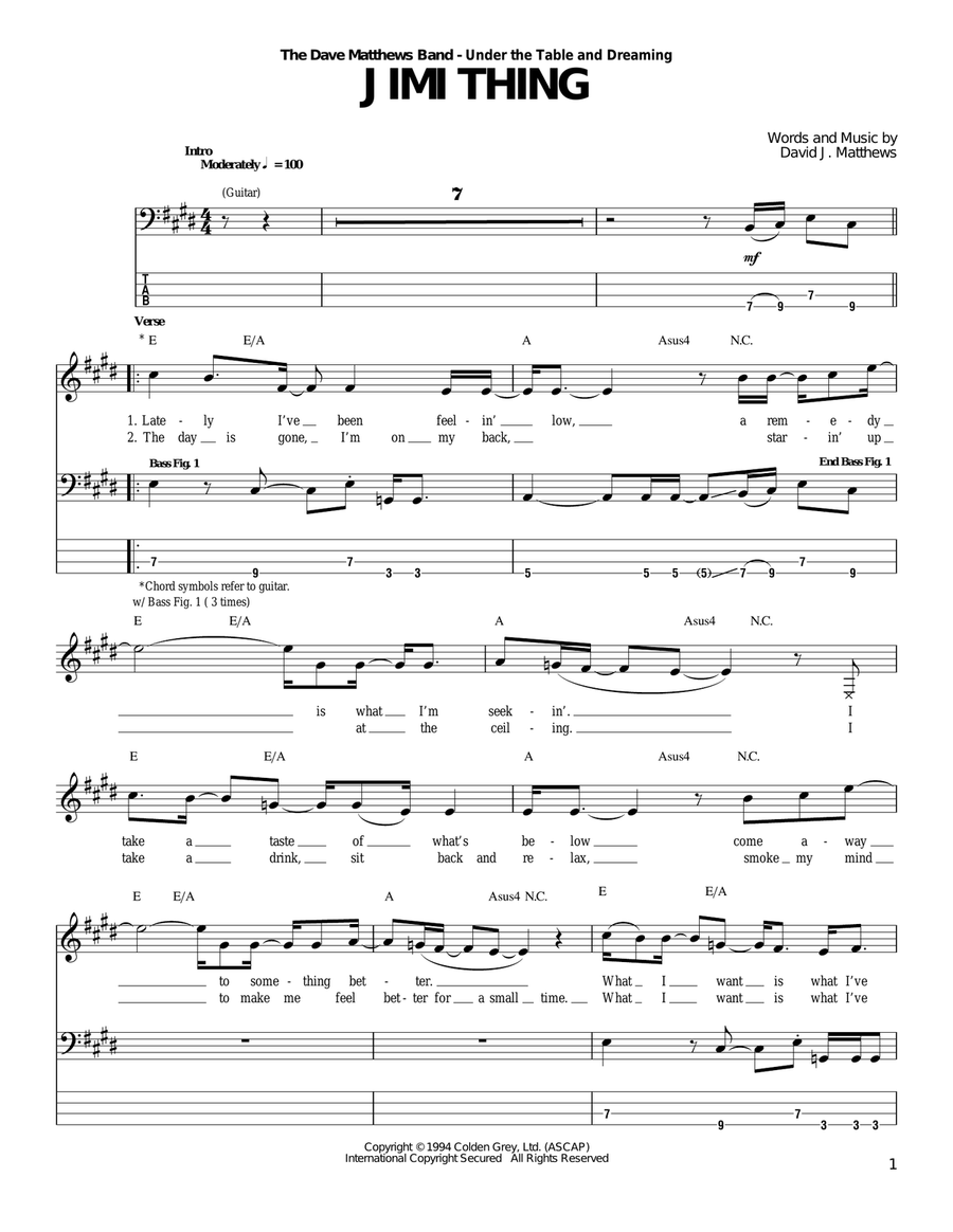 Jimi Thing Bass Guitar Tablature scores gallery preview page 1