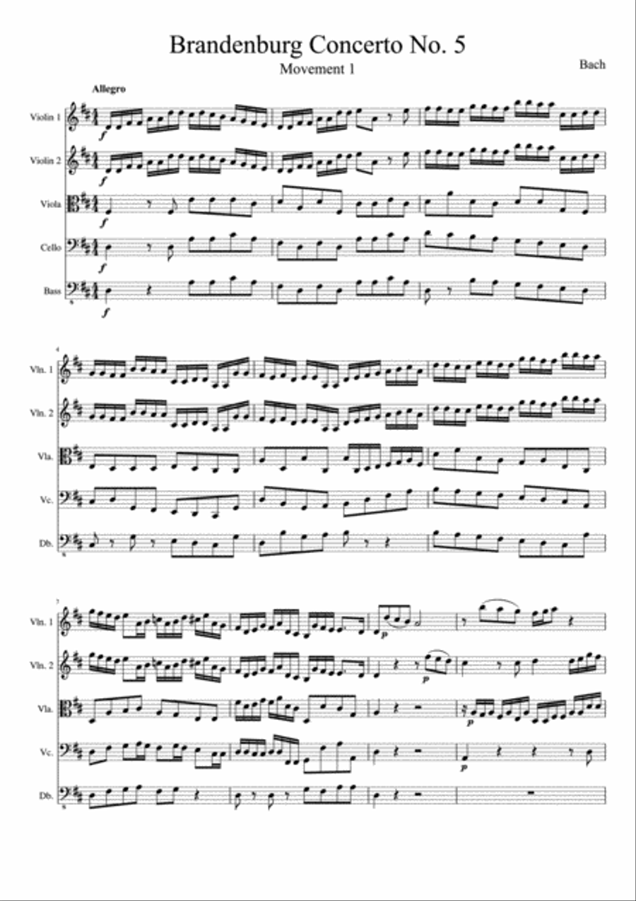 Brandenburg Concerto No. 5, Movement 1 String Orchestra scores gallery preview page 2