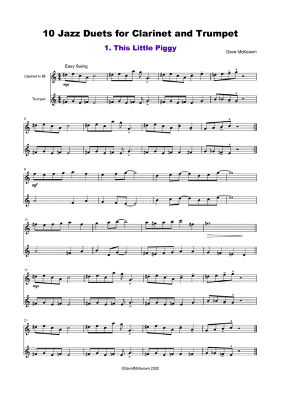 10 Jazz Duets for Clarinet and Trumpet Clarinet scores gallery preview page 2