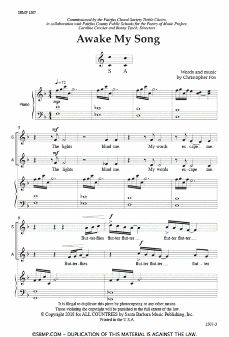 Awake My Song - SA Octavo SA scores gallery preview page 2