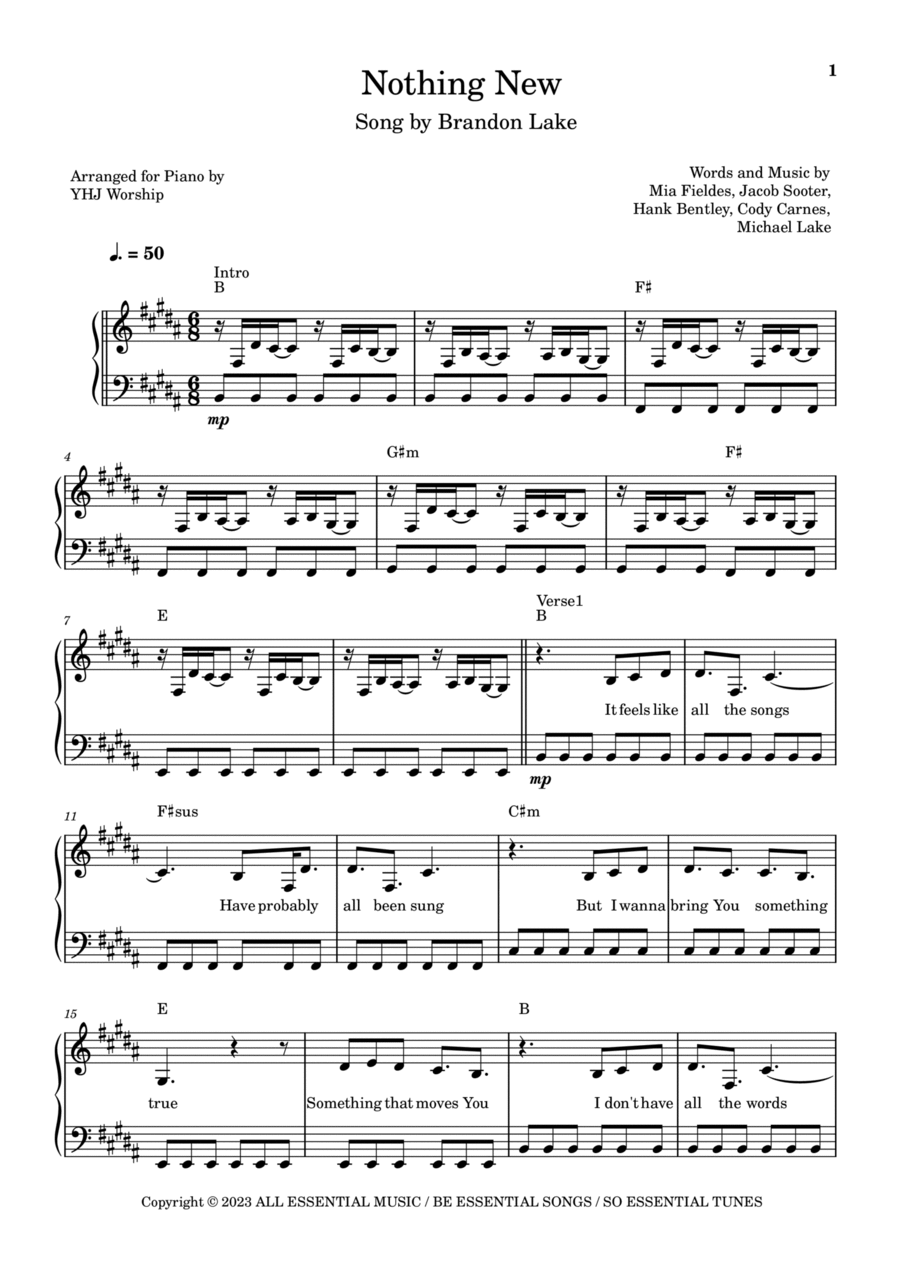 Nothing New Piano Solo scores gallery preview page 1