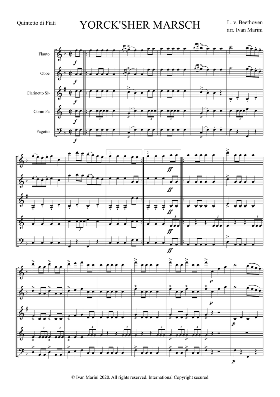 YORCKSCHER MARSCH by L. v. Beethoven - for Woodwind Quintet Woodwind Quintet scores gallery preview page 2