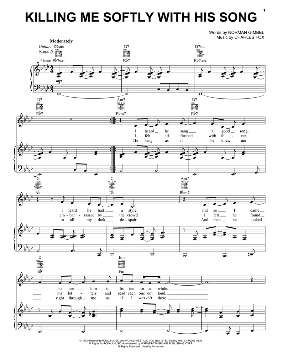 Killing Me Softly With His Song Piano, Vocal scores gallery preview page 1