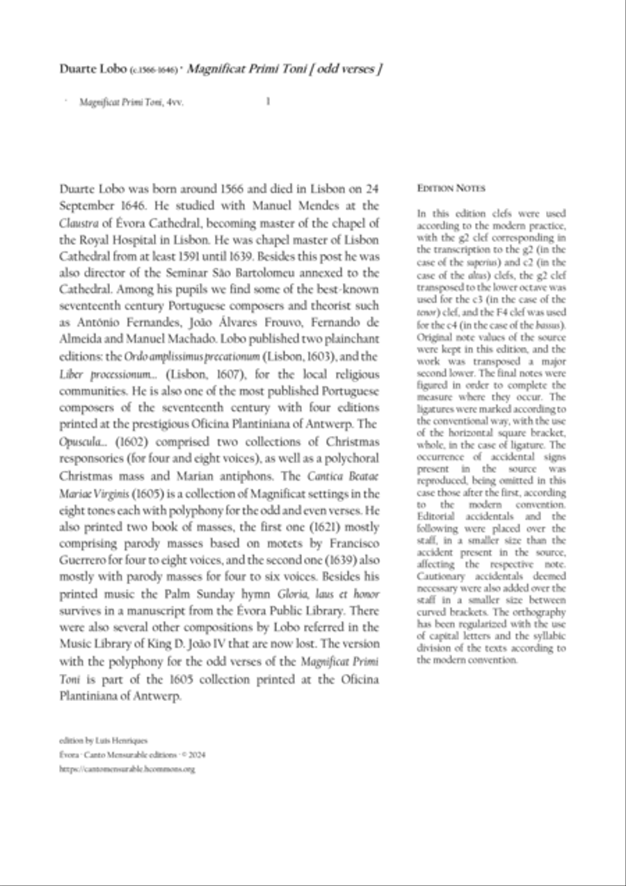 Magnificat Primi Toni [odd verses] 4-Part scores gallery preview page 2
