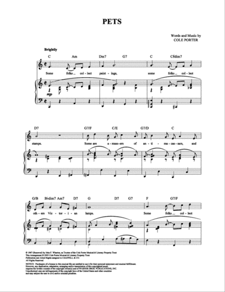 Pets Piano, Vocal, Guitar scores gallery preview page 1
