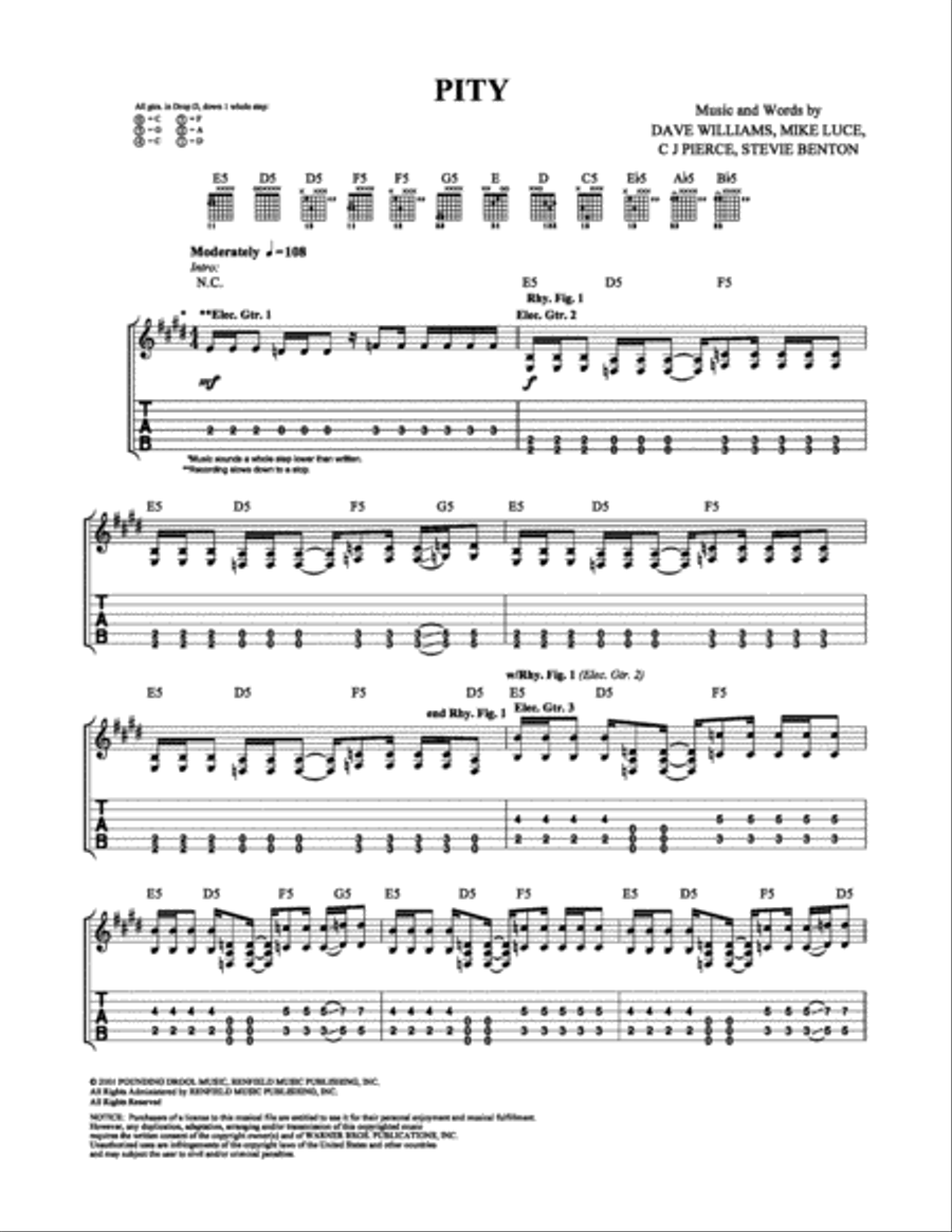 Pity Pity Electric Guitar scores gallery preview page 1