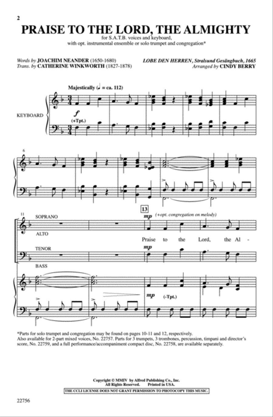 Praise to the Lord, the Almighty 4-Part scores gallery preview page 2
