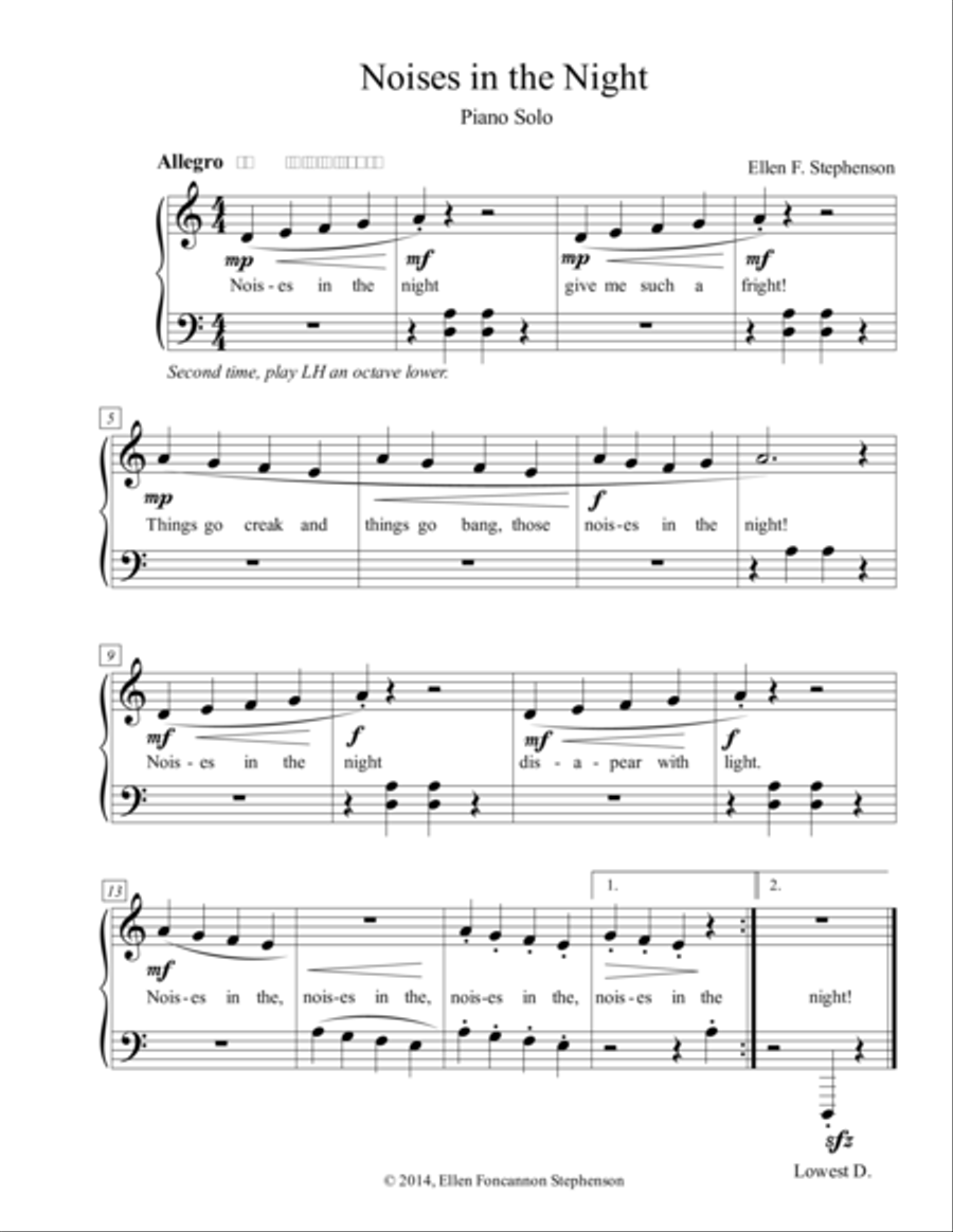 Noises in the Night (1P/4H/ 6H Easy Piano scores gallery preview page 1