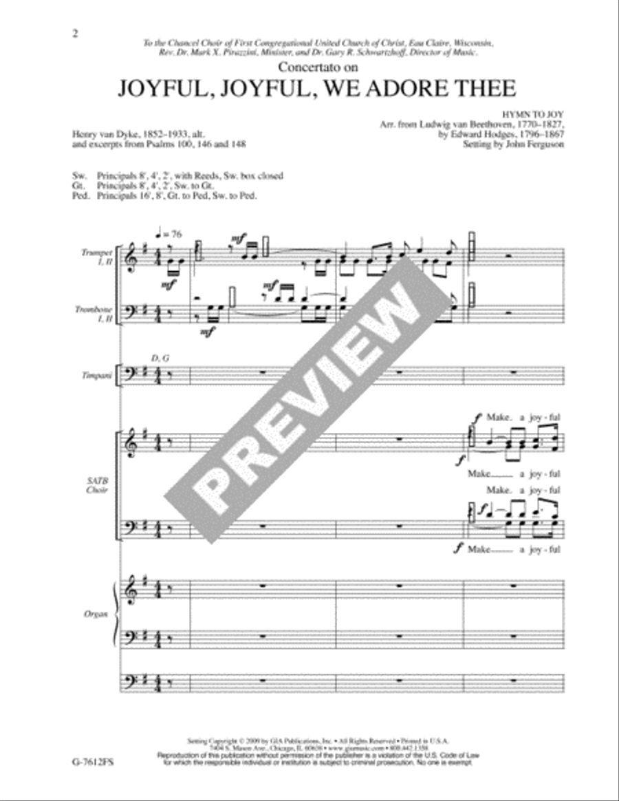 Joyful, Joyful, We Adore Thee - Full Score and Parts Trombone scores gallery preview page 2