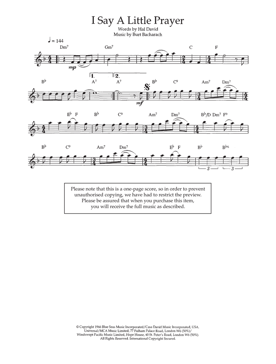I Say A Little Prayer I Say A Little Prayer Flute Solo scores gallery preview page 1