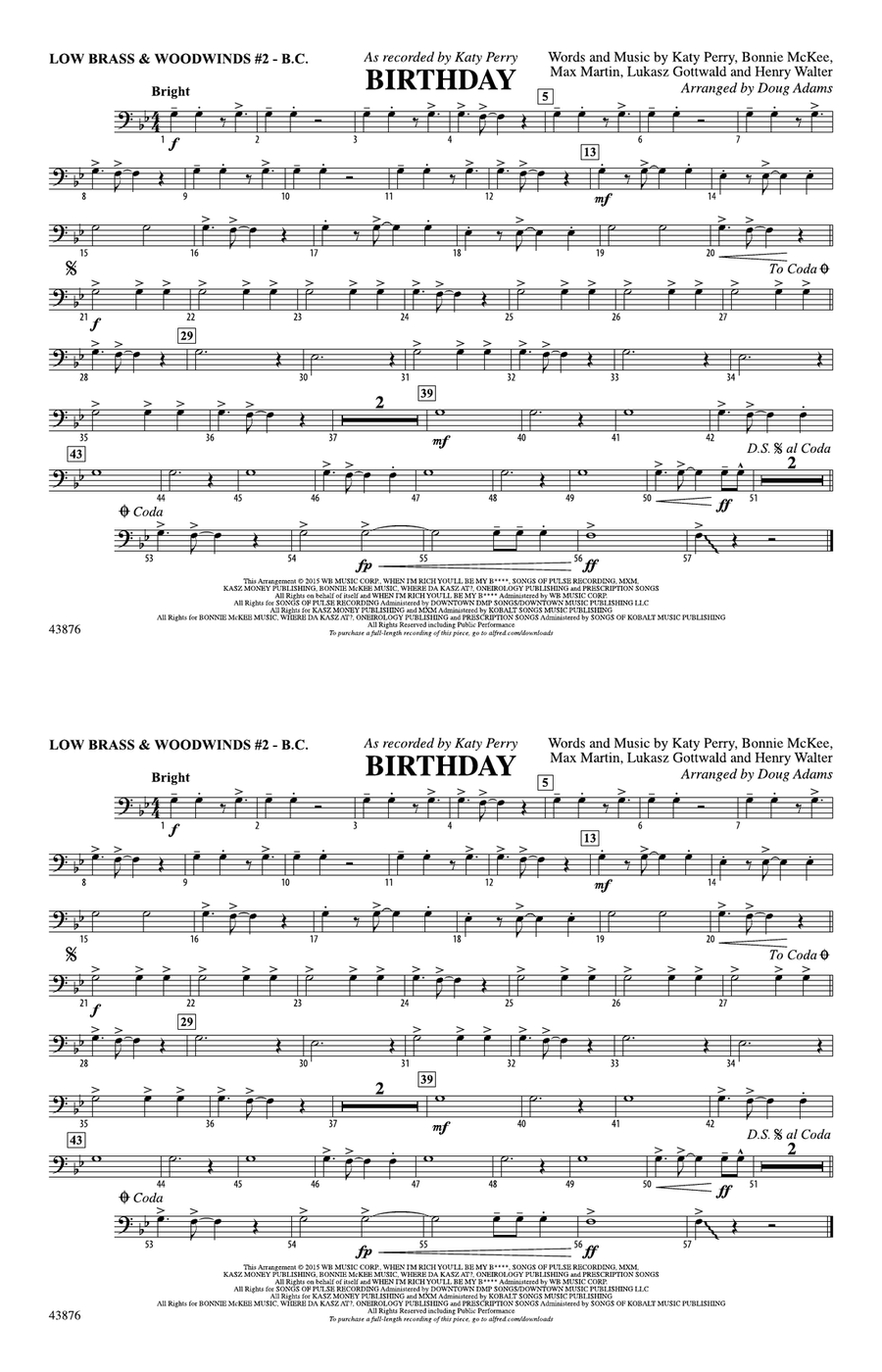 Birthday: Low Brass & Woodwinds #2 - Bass Clef
