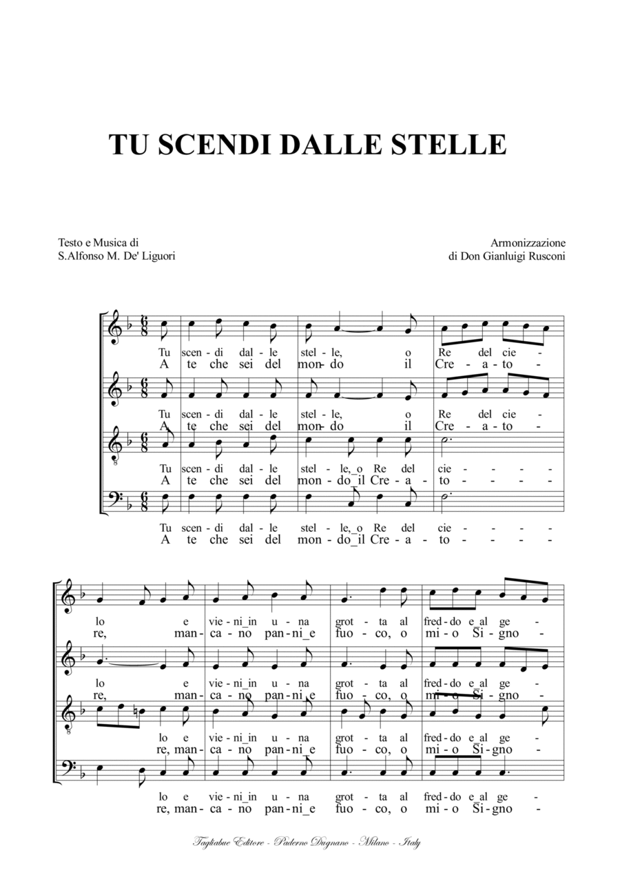 TU SCENDI DALLE STELLE - Arr. for SATB Choir 4-Part scores gallery preview page 1
