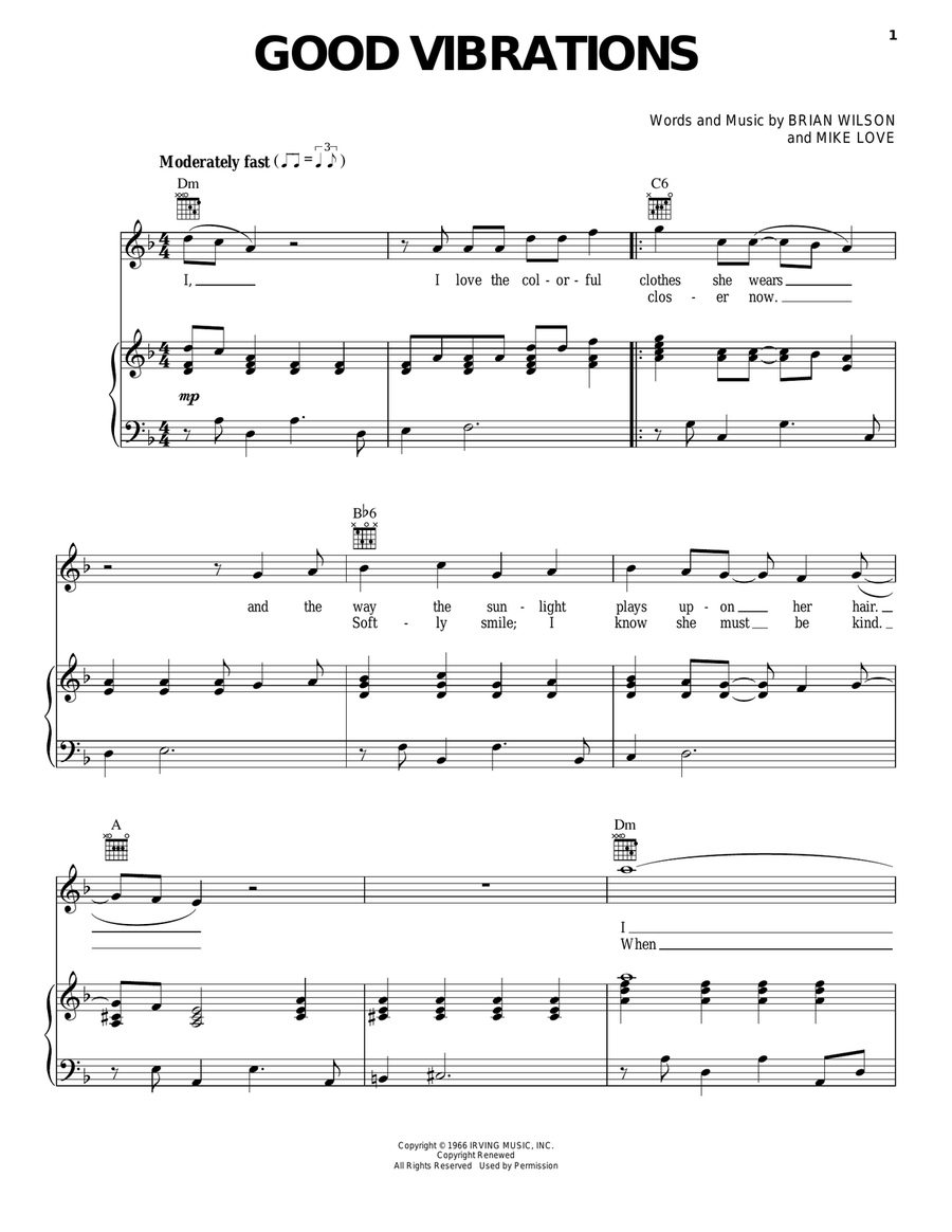 Good Vibrations Good Vibrations Piano, Vocal, Guitar scores gallery preview page 1
