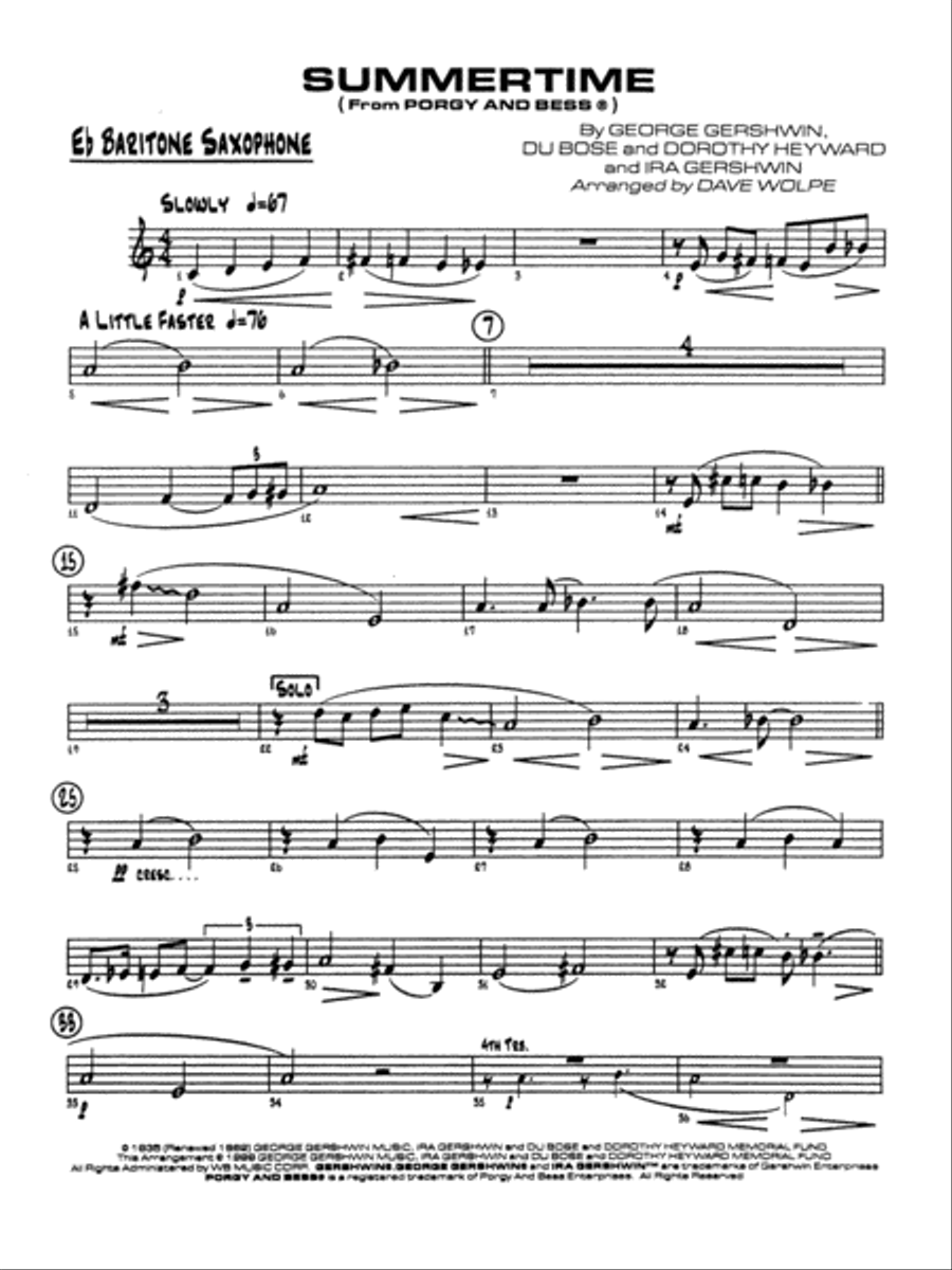 Summertime: E-flat Baritone Saxophone Jazz Ensemble scores gallery preview page 1