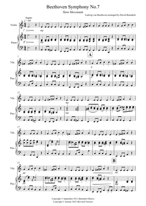 Beethoven Symphony No.7 (slow movement) for Violin and Piano