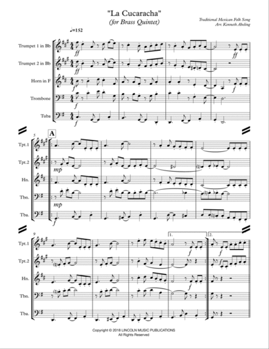 La Cucaracha (for Brass Quintet) Brass Quintet scores gallery preview page 2
