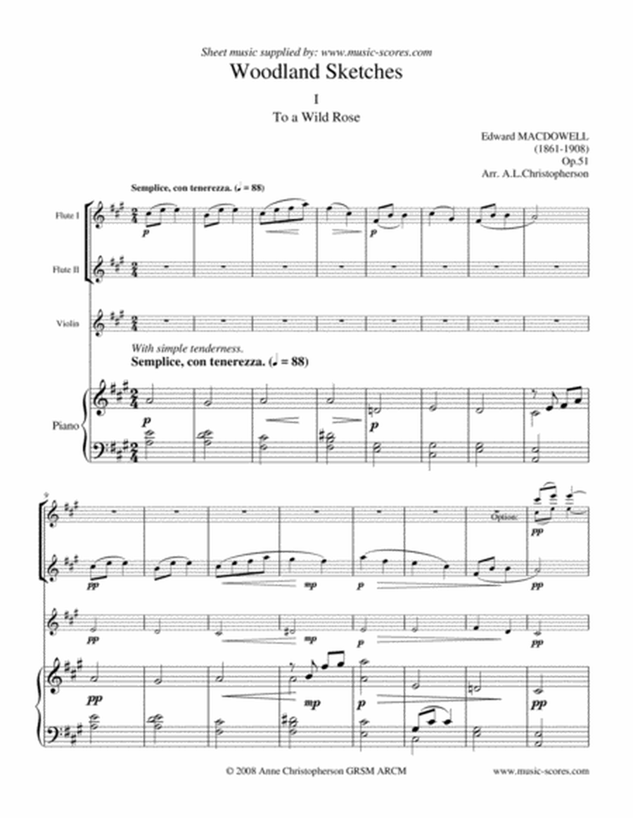 To a Wild Rose - 2 Flutes, Violin and Piano image number null