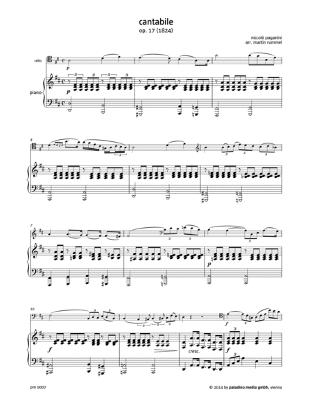 Cantabile, Op. 17, for Violoncello and Piano